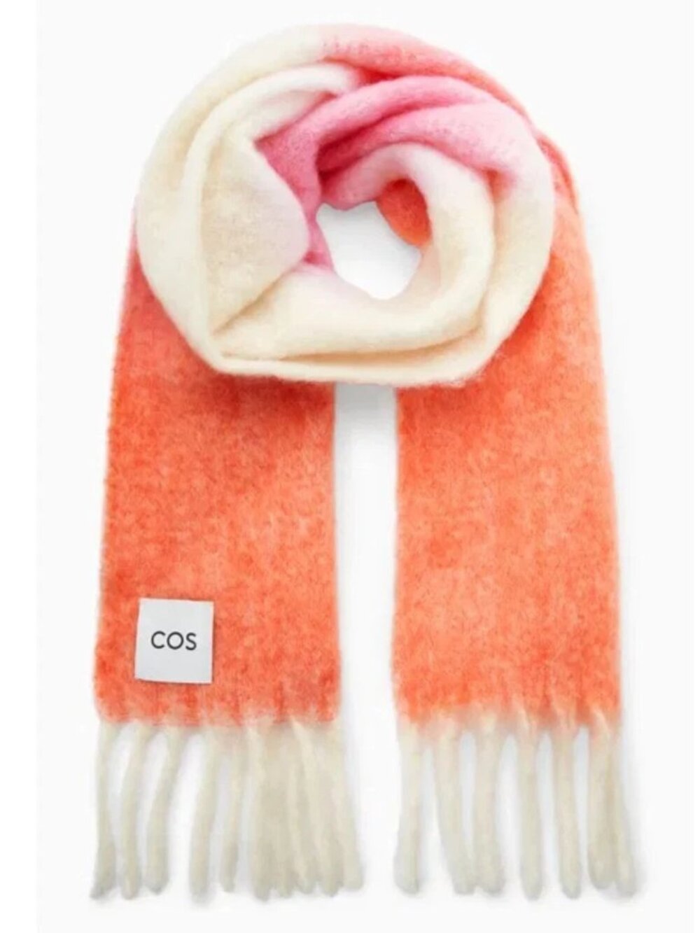 COS Women's Fringed Brushed-Mohair Fuzzy Scarf 12.5"x89" Rectangle